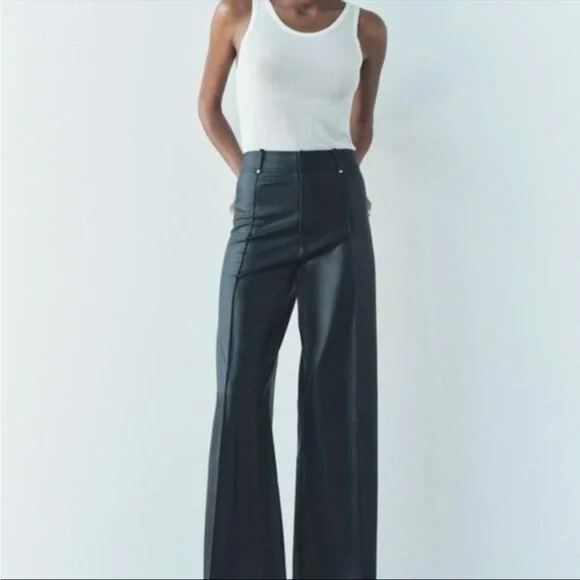 Zara NWT ZW Collection faux leather tailored pants black 3581/041 - Picture 10 of 11